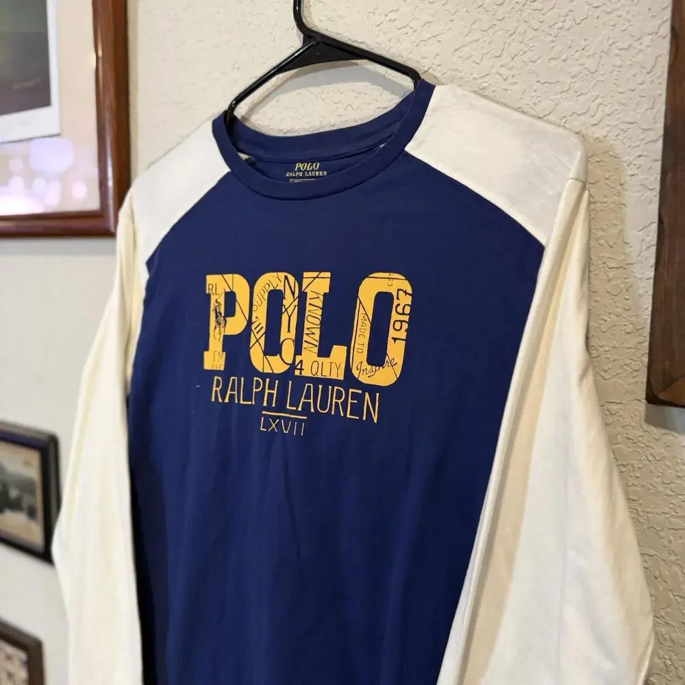Polo Ralph Lauren Long Sleeve 67 Baseball‎ Style Designer Kids Shirt Size Large